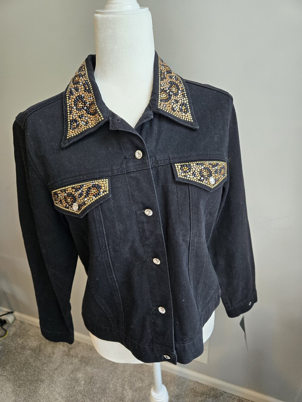 Christine Alexander Womens Size Small Swarovski Rhinestone Studded Black Denim